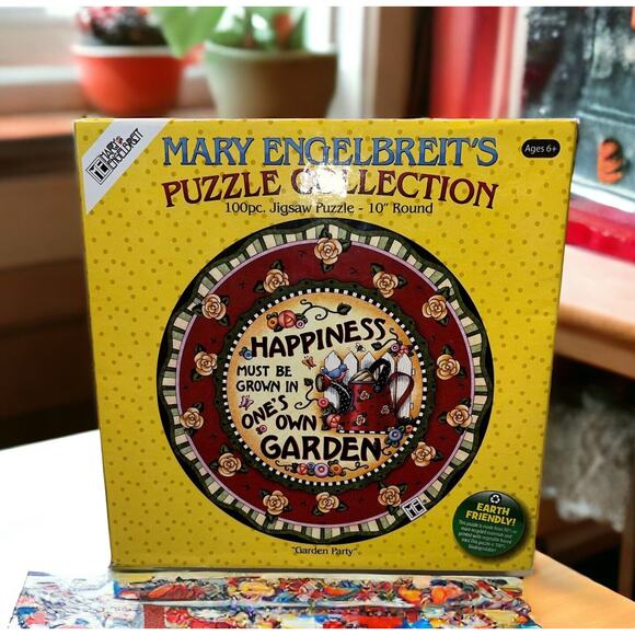 Mary Engelbreit Puzzle Collection 100 Piece 10" Round New Sealed "Garden Party" - Picture 1 of 4